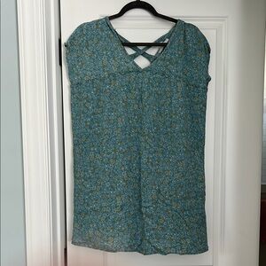 Floral Blue Sleeveless Top with Crisscross Back